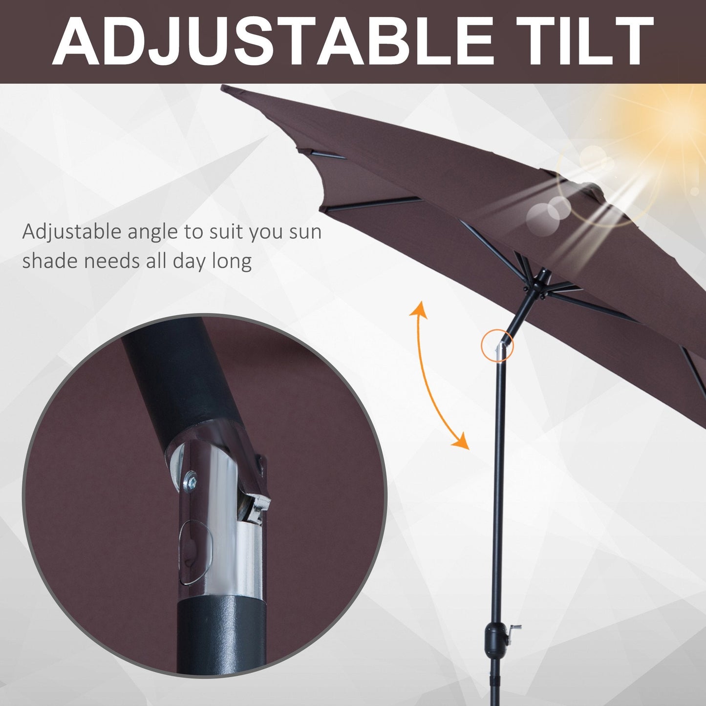 Outsunny Patio Umbrella Parasol With Tilt Crank-Brown