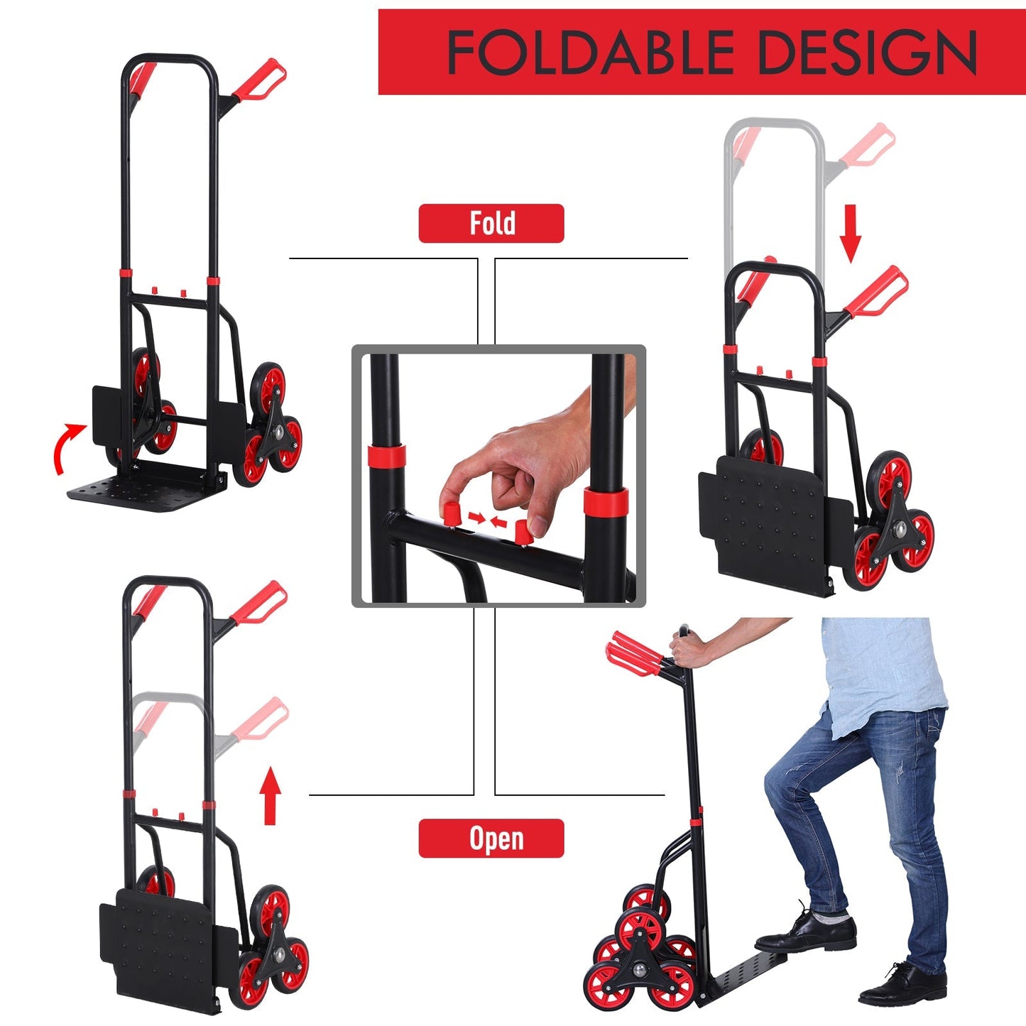 DURHAND Steel Climbing Stairs Trolley Hand Trucks 6-Wheels Foldable Load Cart 120kg