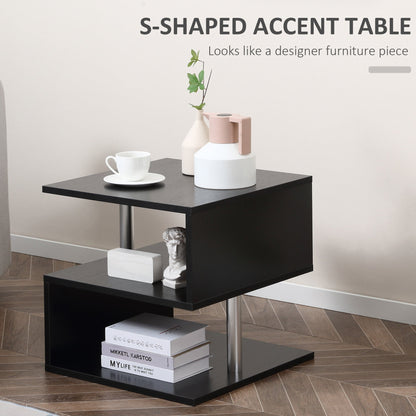 Wooden S Shape Cube Coffee Console Table 2 Tier Storage Shelves Organizer Office Bookcase Living Room End Desk Stand Display Black