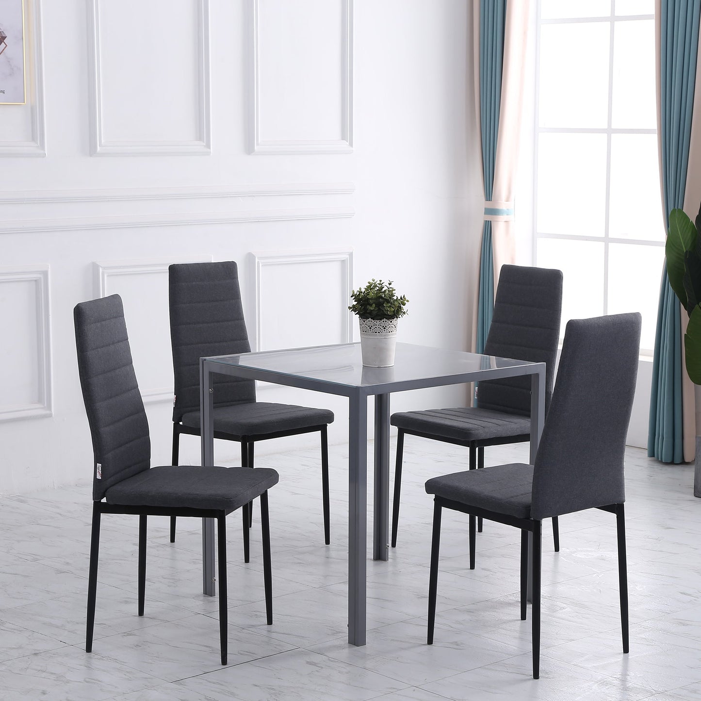 High Back Dining Chairs Modern Upholstered Linen-Touch Fabric Accent Chairs with Metal Legs for Kitchen