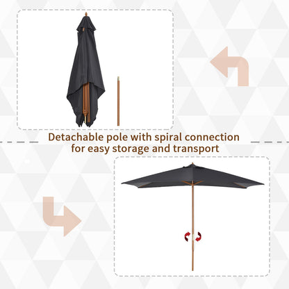 2 x 3m Wooden Garden Parasol Umbrella Outdoor Sun Shade Canopy