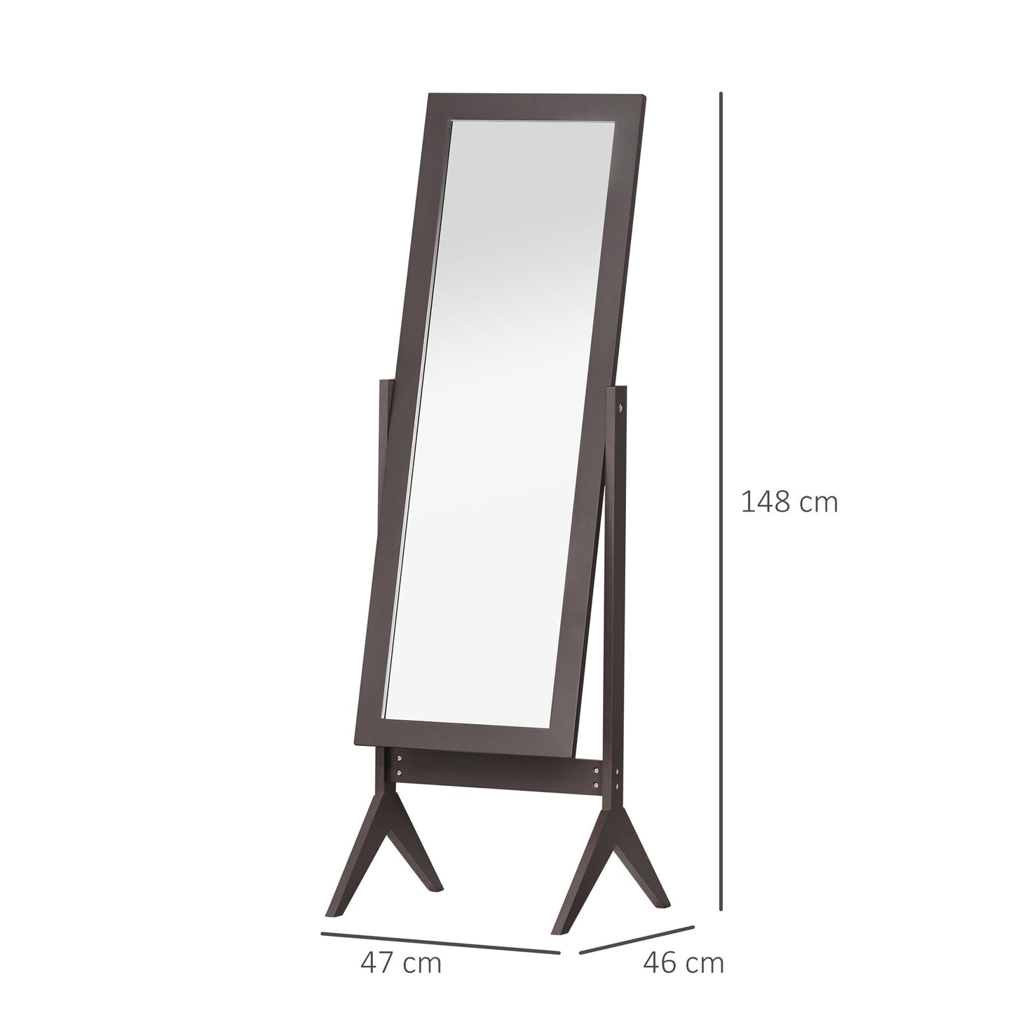 Freestanding Dressing Mirror Bedroom Tall Adjustable Angle 148x47cm Brown