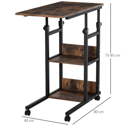 C-Shaped Side Table Industrial Mobile Rolling End Desk with 3-Tier Storage Shelving