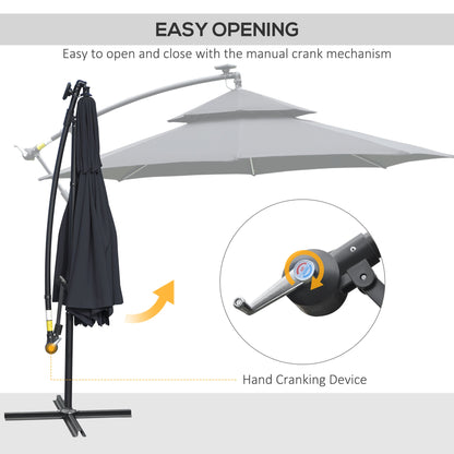 3M Cantilever Banana Parasol Hanging Umbrella with LED Solar lights