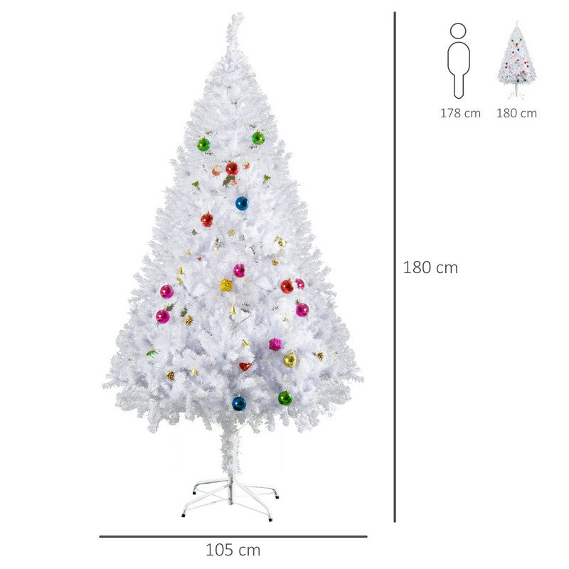 Homcom 6 Foot Artificial Christmas Tree with Metal Stand Decorations Home Seasonal Elegant Faux White