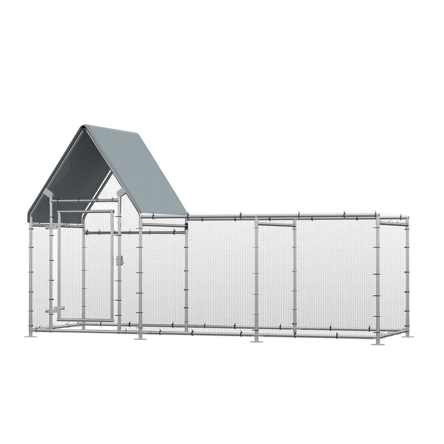 PawHut Walk In Chicken Run Galvanized Chicken Coop Hen House w/ Water-Resist Cover