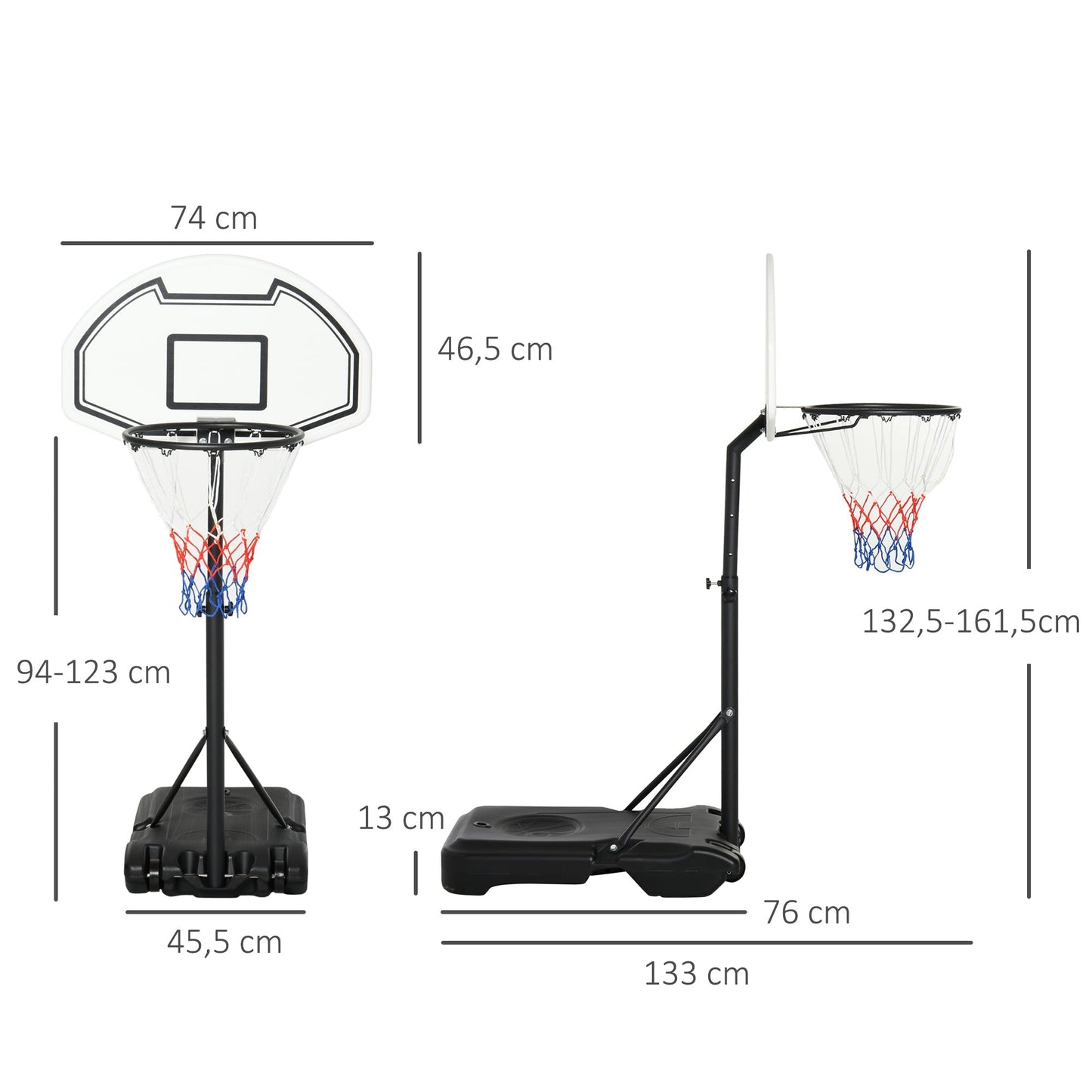 Steel Frame Freestanding Basketball Hoop Height Adjustable Basketball Stand Black