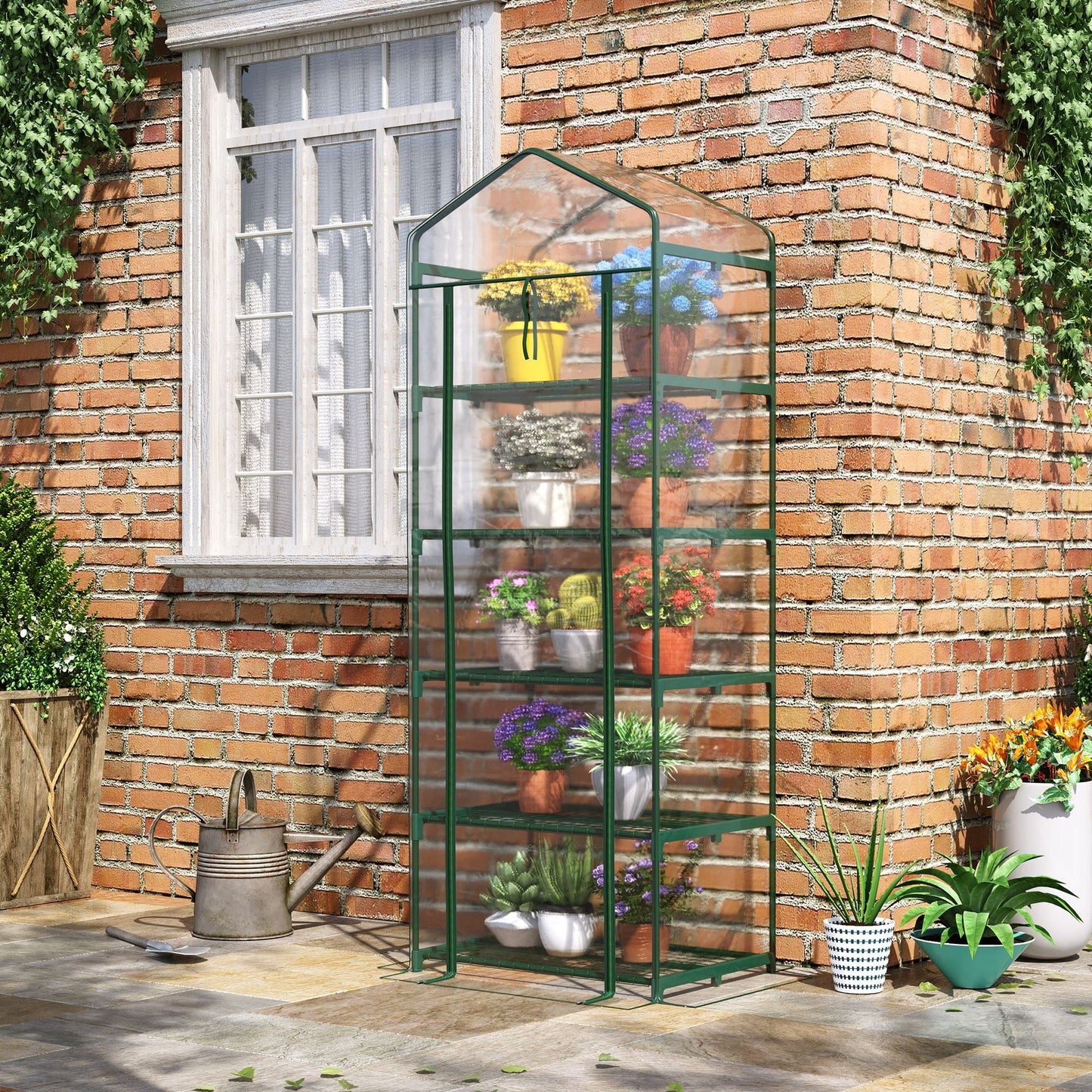 5 Tier Mini Greenhouse Outdoor Flower Stand Green House PVC Cover Portable Shed Metal Frame Transparent 69 x 49 x 193cm