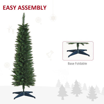 5 Foot Artificial Pine Pencil Slim Tall Christmas Tree with 294 Branch Tips Xmas Holiday Décor with Stand Green