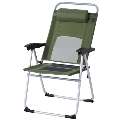 Metal Frame 3-Position Adjustable Outdoor Garden Chair w/ Headrest Green