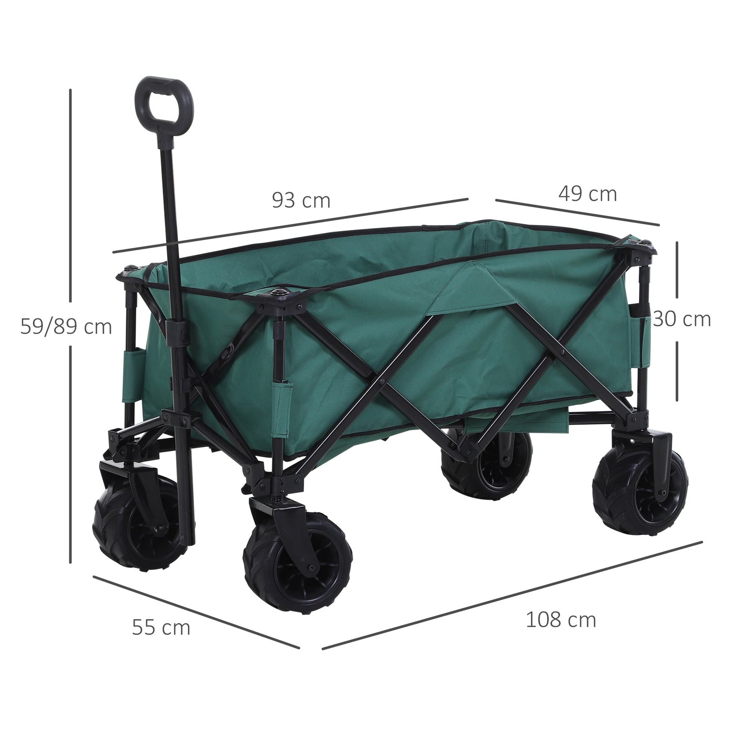 Outsunny Folding Metal Frame Garden Trolley - Green