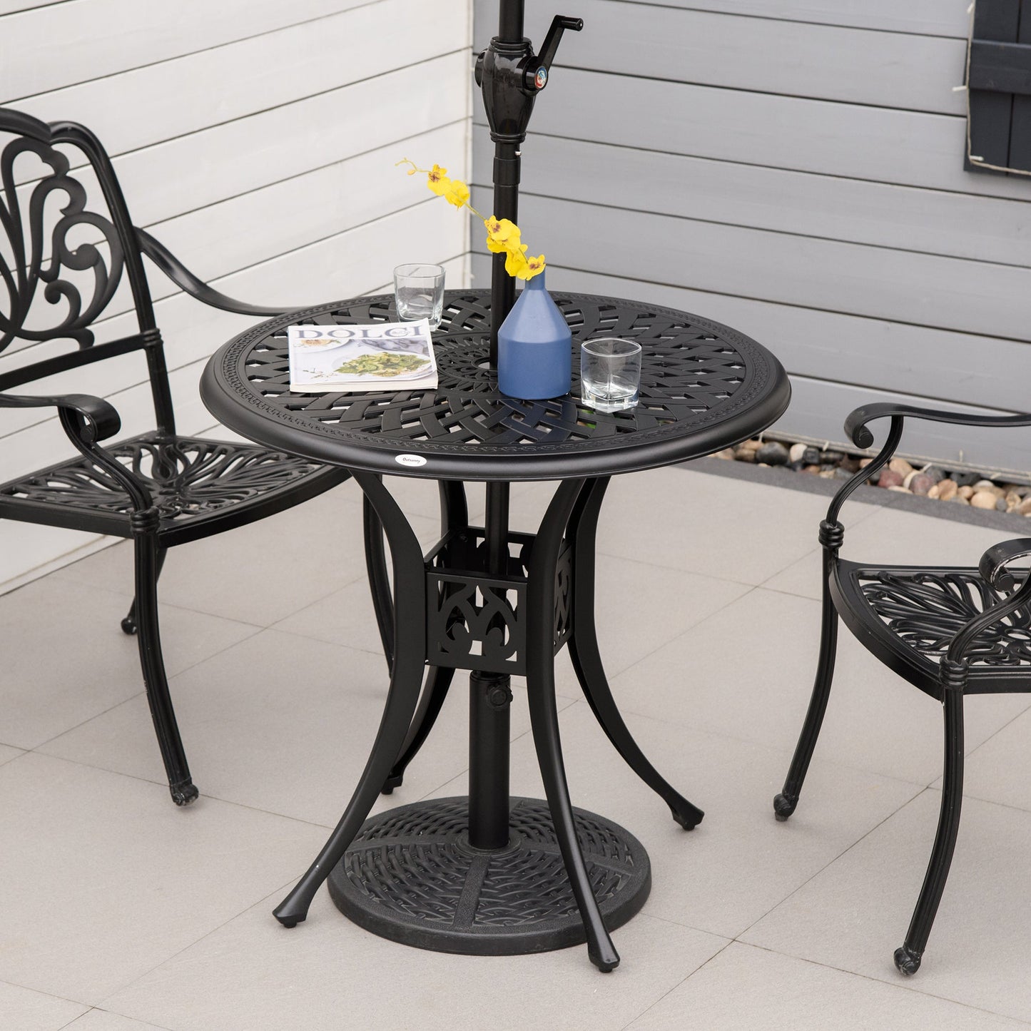 78cm Round Garden Dining Table Bistro Set with Parasol Hole Antique Cast Aluminium Outdoor Table Only