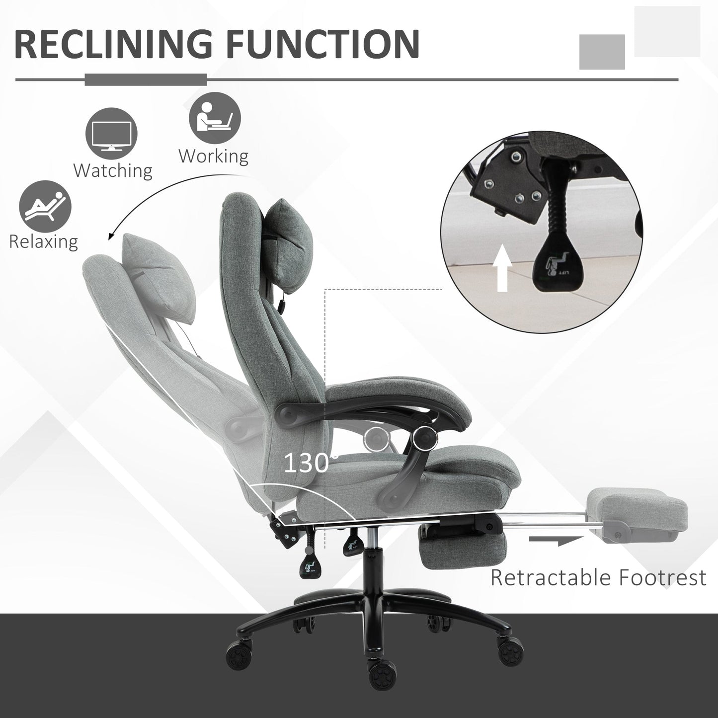 Vinsetto Office Chair 2-Point Removable Vibration Massage Pillow Executive Ergonomic Usb Power Adjustable Height 360 Swivel Grey