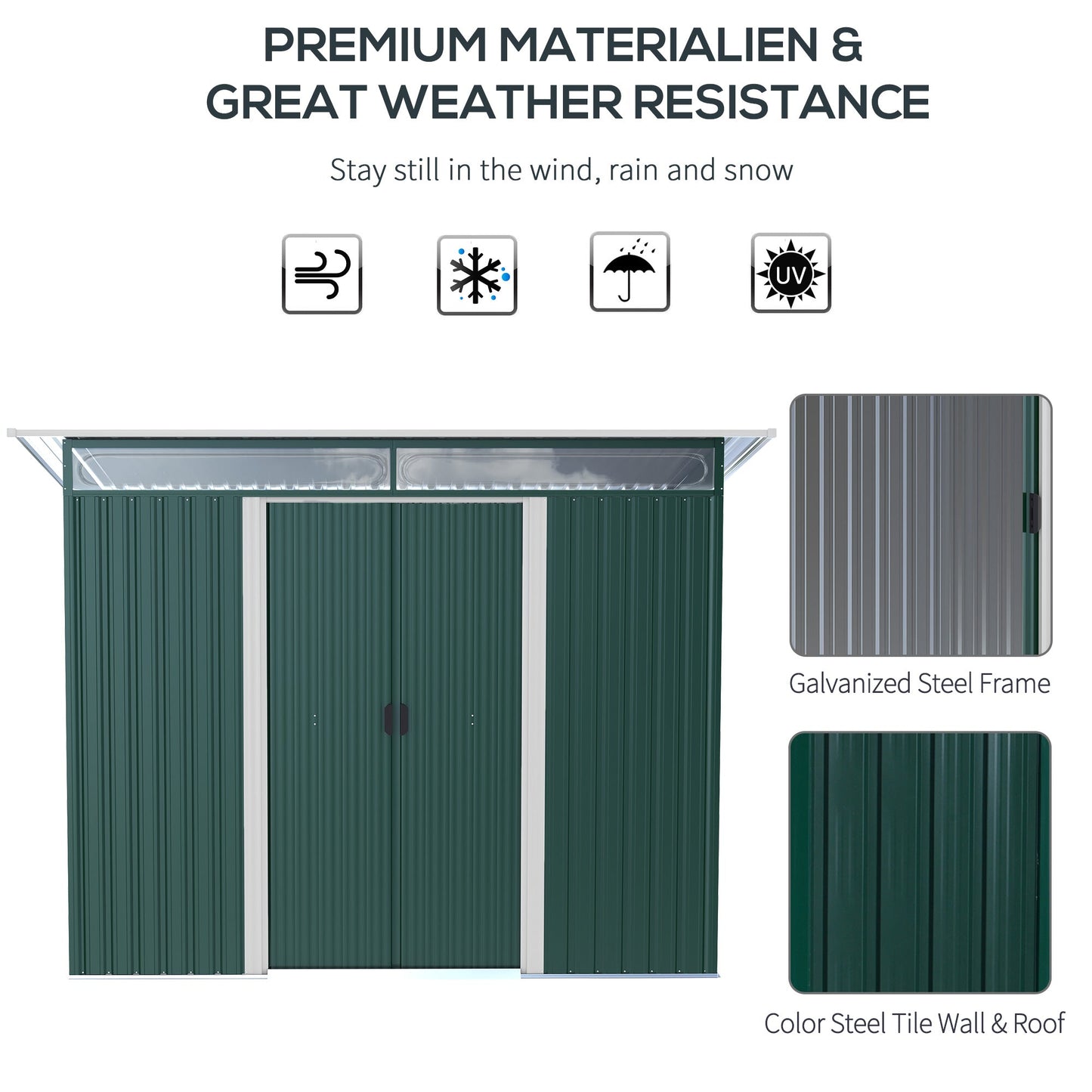 Lightsky 8.5 x 4' Double Door Pent Garden Shed Steel Green by Steadfast