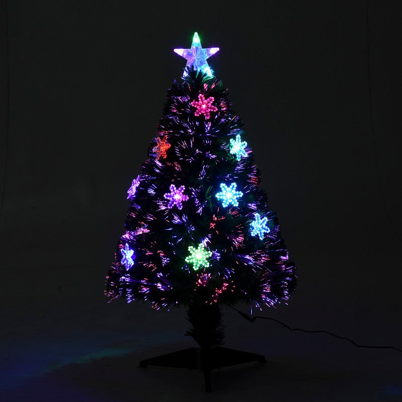 Homcom 3 Foot Green Fibre Optic Artificial Christmas Tree Xmas Colourful LED Scattered Tree with Snowflakes Ornaments Fireproofing