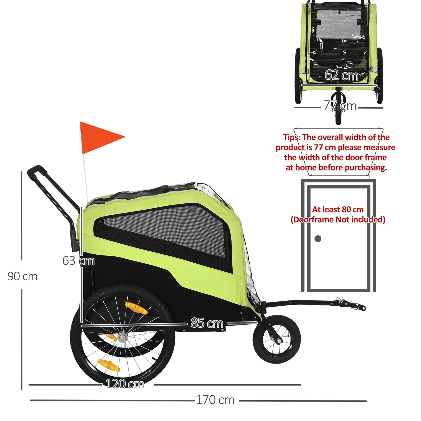 PawHut 2 in 1 Dog Bike Trailer Pet Stroller for Large Dogs with Hitch