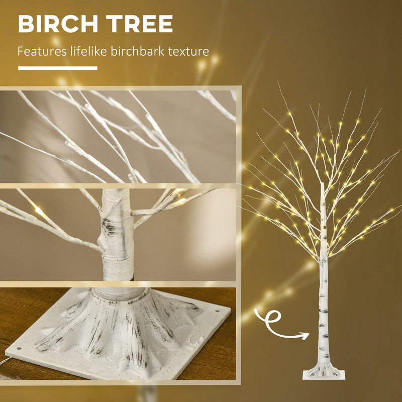 Homcom 5ft Artificial White Birch Tree Light with Warm White Pre-Lit LED Light for Indoor and Covered Outdoor Use