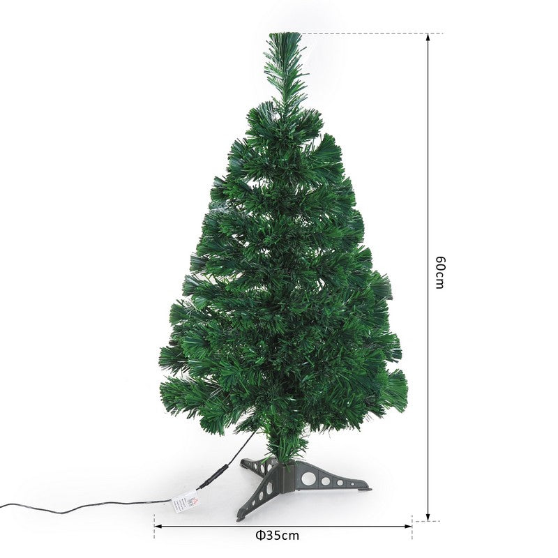 2 Foot Small Pre-Lit Fiber Optic Christmas Tree Artificial Spruce Tree Green