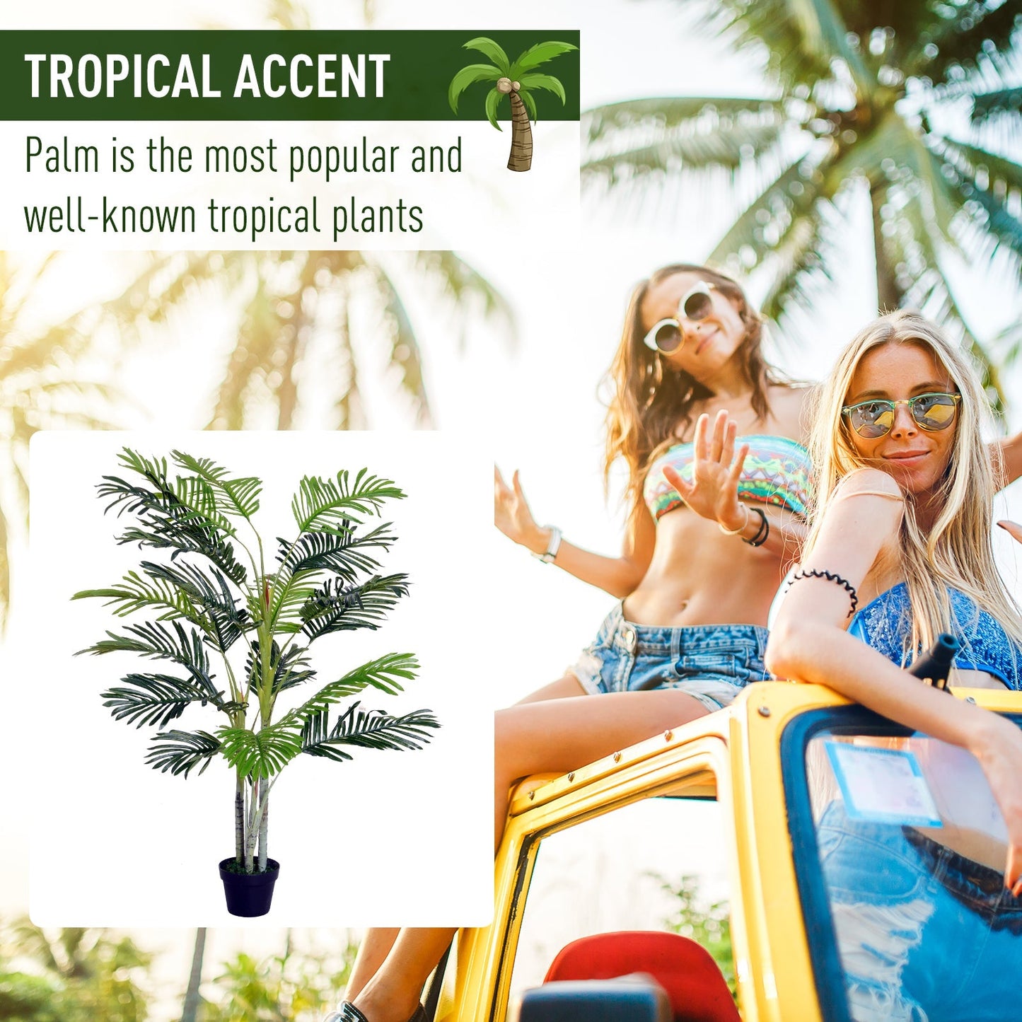 150cm5ft Artificial Palm Tree Decorative Indoor Faux Green Plant w/Leaves Home Décor Tropical Potted Home Office