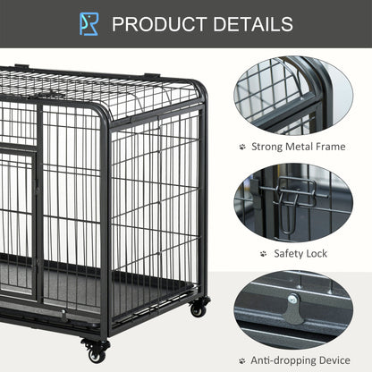 PawHut Metal Dog Cage Kennel Locking Door & Wheels Removable Tray Openable Top For Large Pets 109.5 x 71 x 78 cm