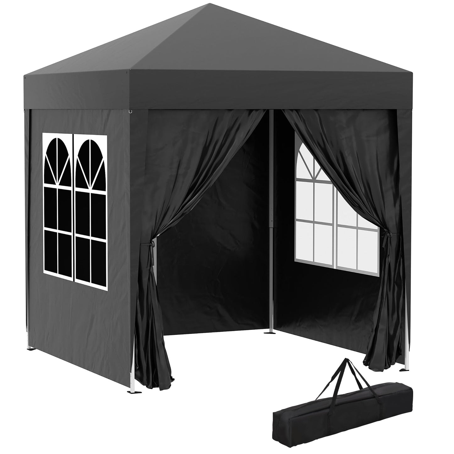 2m x 2m Garden Pop Up Gazebo Marquee Party Tent Wedding Awning Canopy New With free Carrying Case Black + Removable 2 Walls 2 Windows