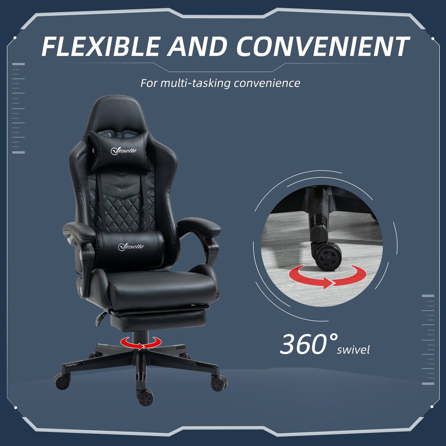 Vinsetto Racing Gaming Chair With Swivel Wheel Footrest Pvc Leather Recliner Gamer Desk For Home Office Black