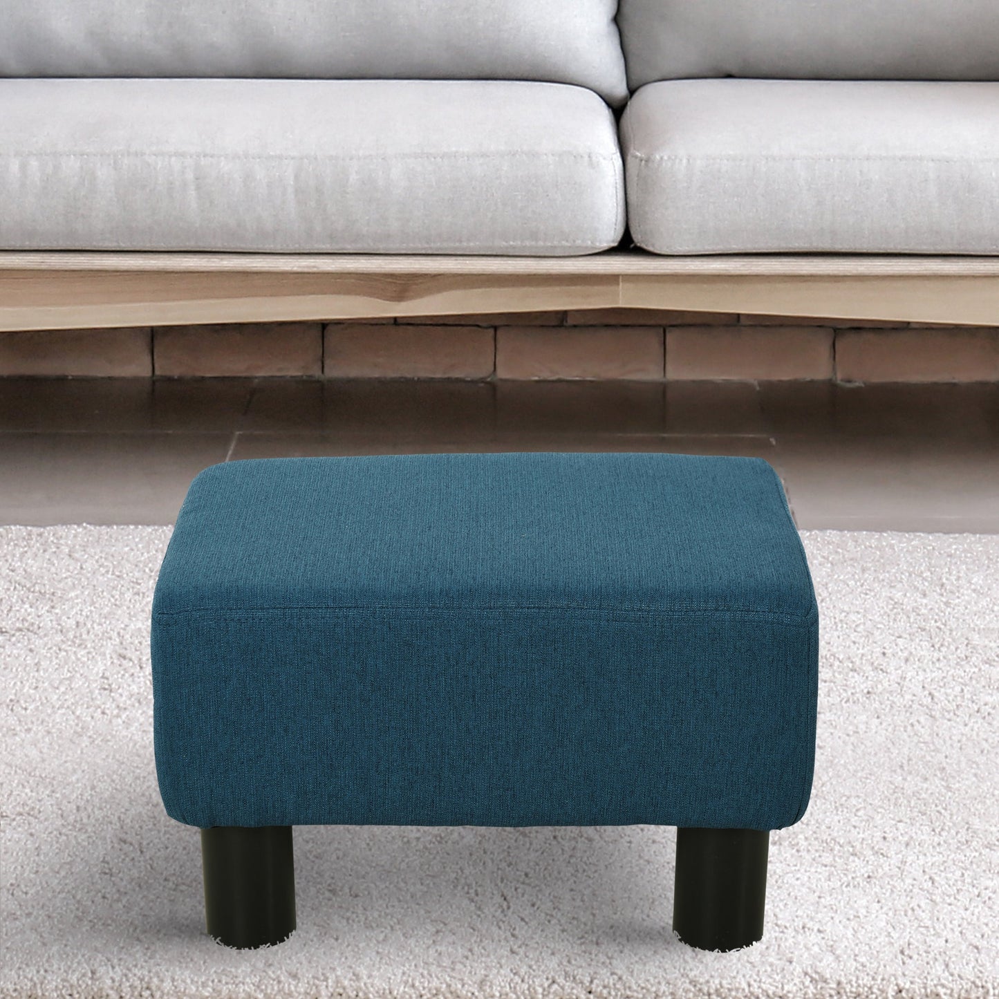 Linen Fabric Footstool Footrest Small Seat Foot Rest Chair Ottoman Light Home Office with Legs 40 x 30 x 24cm Blue