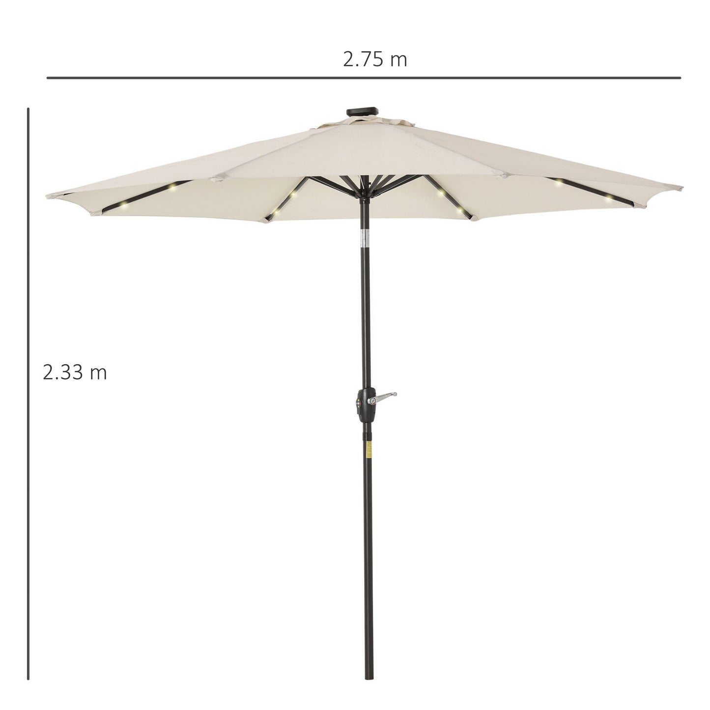 Outsunny Garden Parasol Outdoor Tilt Sun Umbrella Patio 24 Led Light Hand Crank Off-White