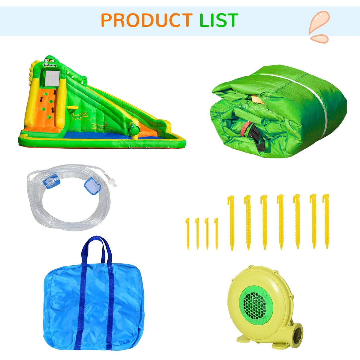 5 in 1 Kids Bouncy Castle Large Crocodile Style Inflatable House Slide Basket Water Pool Gun Climbing Wall with Blower Carrybag for Kids Age 3-8