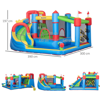 Outsunny 5 in 1 Kids Bounce Castle Large Castle Style Inflatable House Slide Trampoline Pool Water Gun Climbing Wall with Inflator Carrybag Patches for Kids Age 3-8