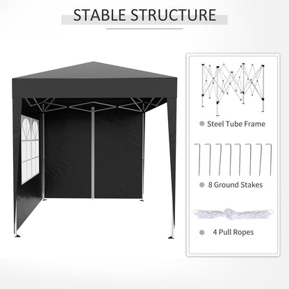 2m x 2m Garden Pop Up Gazebo Marquee Party Tent Wedding Awning Canopy New With free Carrying Case Black + Removable 2 Walls 2 Windows