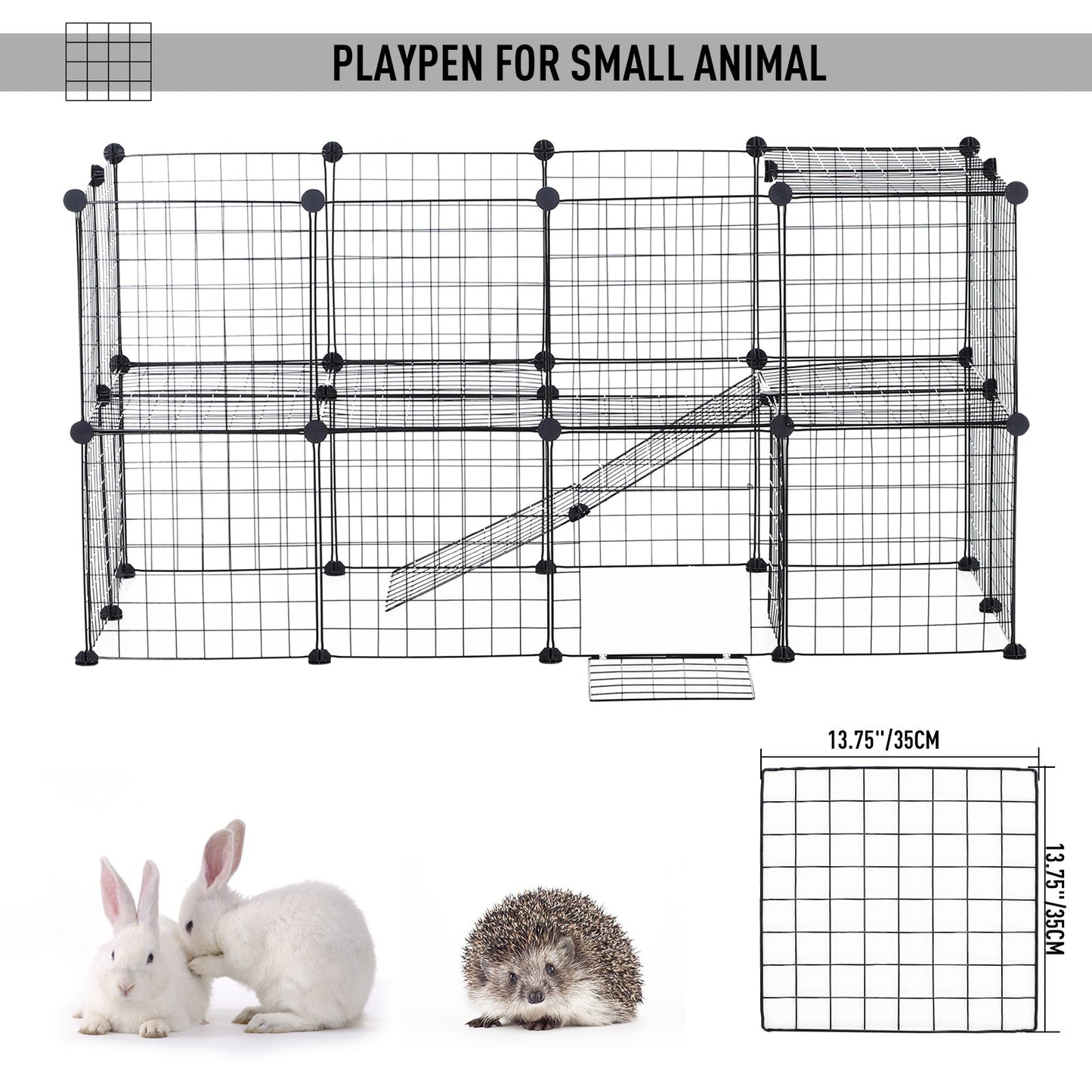 PawHut DIY Pet Playpen Metal Wire Fence Indoor Outdoor Guinea Pig Rabbit Small Animals Cage 36 Panel Enclosure Black