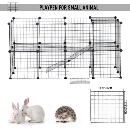 PawHut DIY Pet Playpen Metal Wire Fence Indoor Outdoor Guinea Pig Rabbit Small Animals Cage 36 Panel Enclosure Black