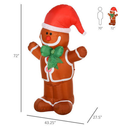 Homcom 6 Foot LED Polyester Outdoor Christmas Inflatable Gingerbread Man