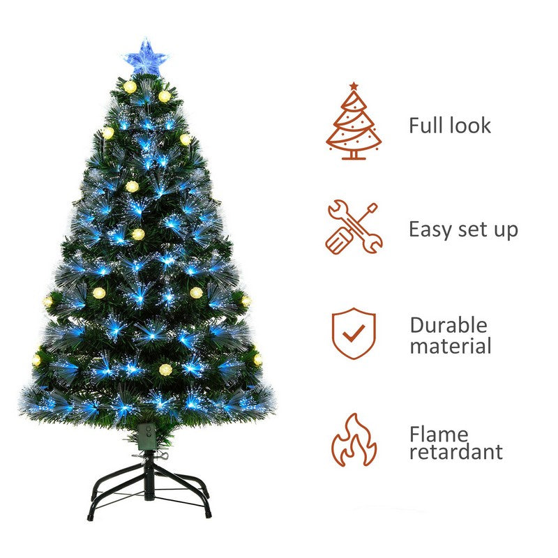 Homcom 4 Foot White Light Artificial Christmas Tree with 130 LEDs Star Topper Tri-Base Full Bodied Seasonal Decoration