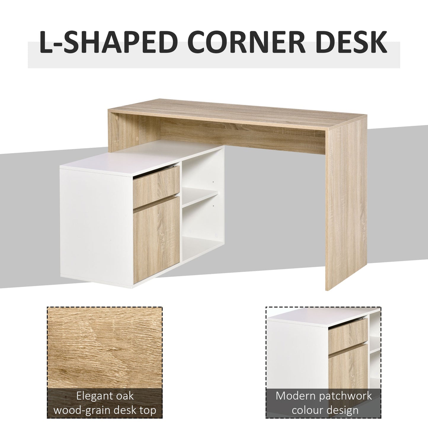 L-Shaped Corner Computer Desk Study Table PC Work w/ Storage Shelf Drawer Office