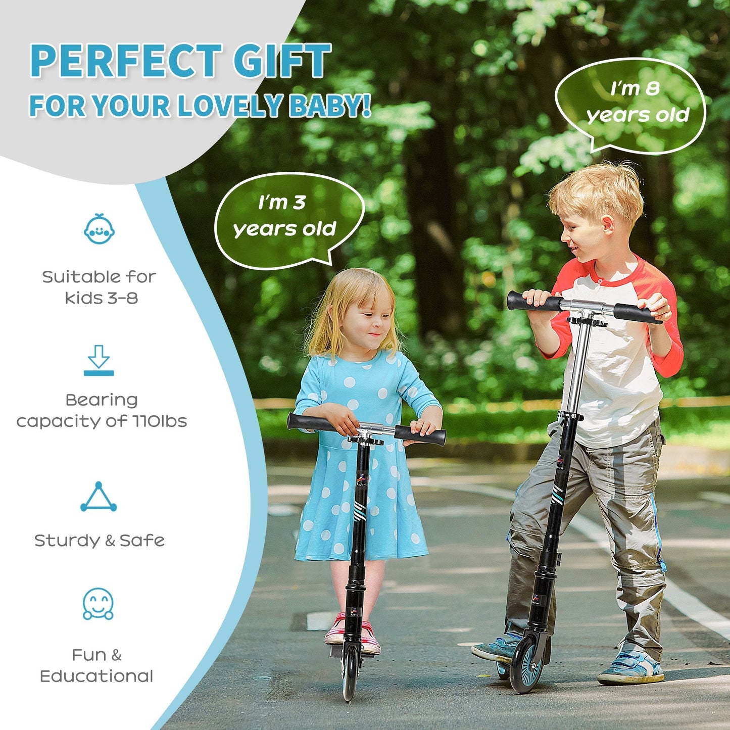 Scooter for Kids Height Adjustable One-Click Foldable Kick Scooter with Brake