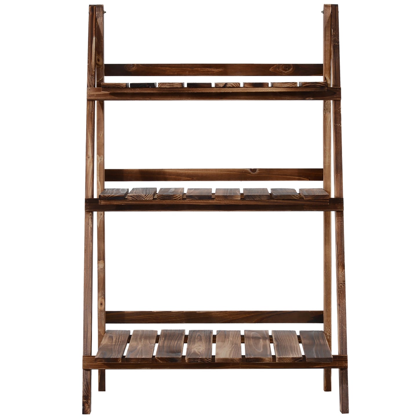 Outsunny Wooden Folding Flower Pot Stand 3 Tier Garden Planter Display Ladder Gardener Storage Shelves Rack Herb Holder (60L X 37W X 93H (cm))