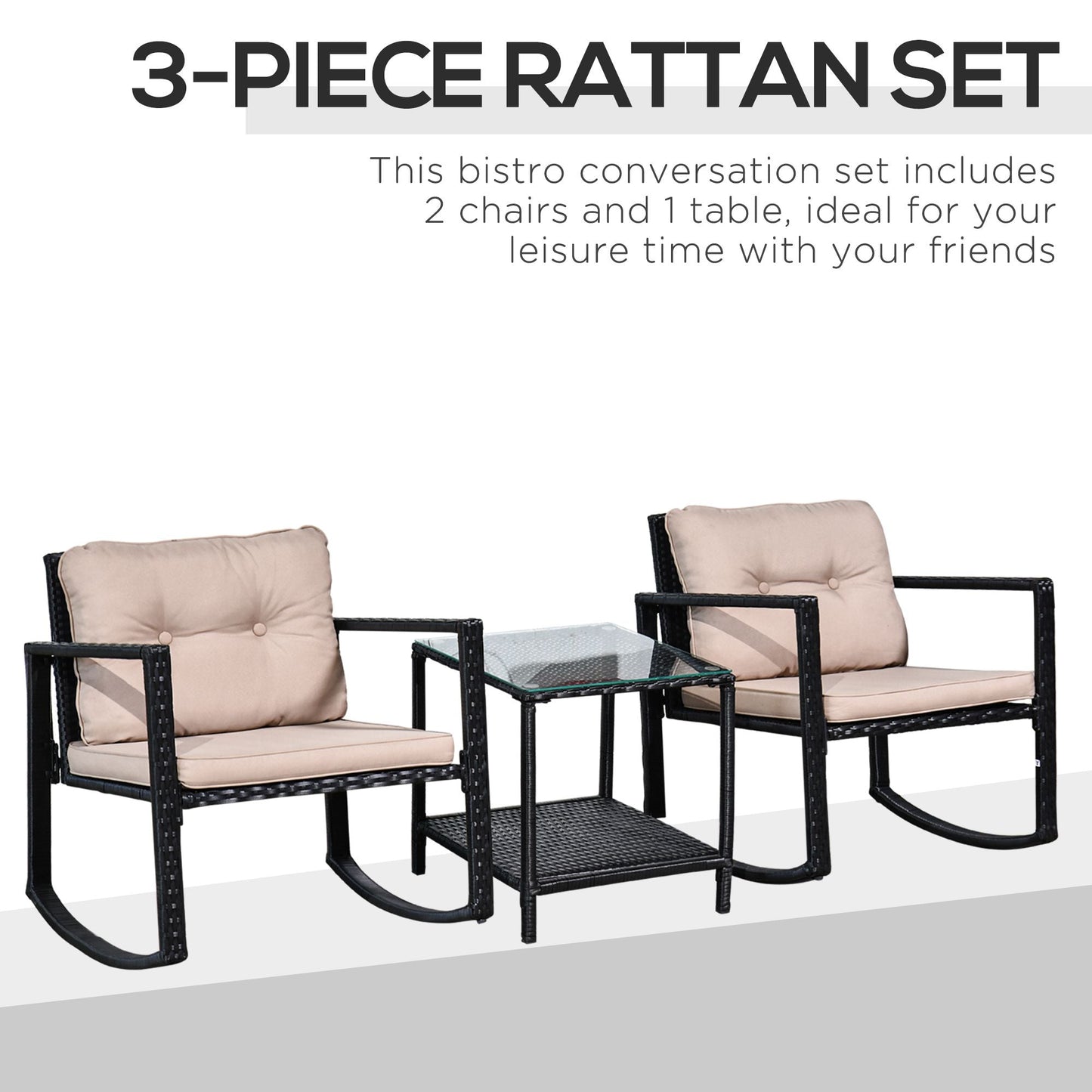 3-Pieces Rattan Garden Rocking Chair Set