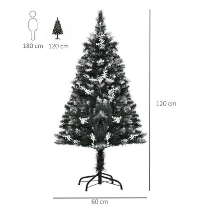 Homcom 4 Foot Artificial Snow Dipped Christmas Tree Xmas Pencil Tree Holiday Home Indoor Decoration with Foldable Feet Dark Green