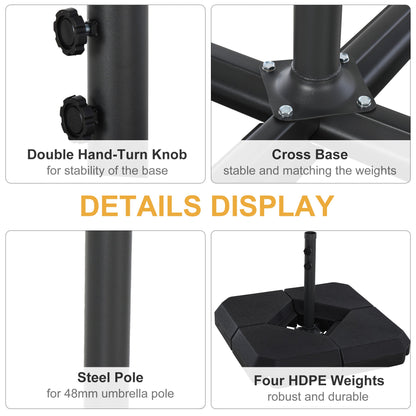 4-Piece Fillable Parasol Base w/ Steel Cross Base Garden Umbrella Stand Weight Umbrella Sand Water Plastic Black