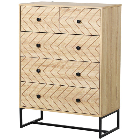 Chest Of 5 Drawers Storage Unit Zig Zag Design w/ Black Metal Handles