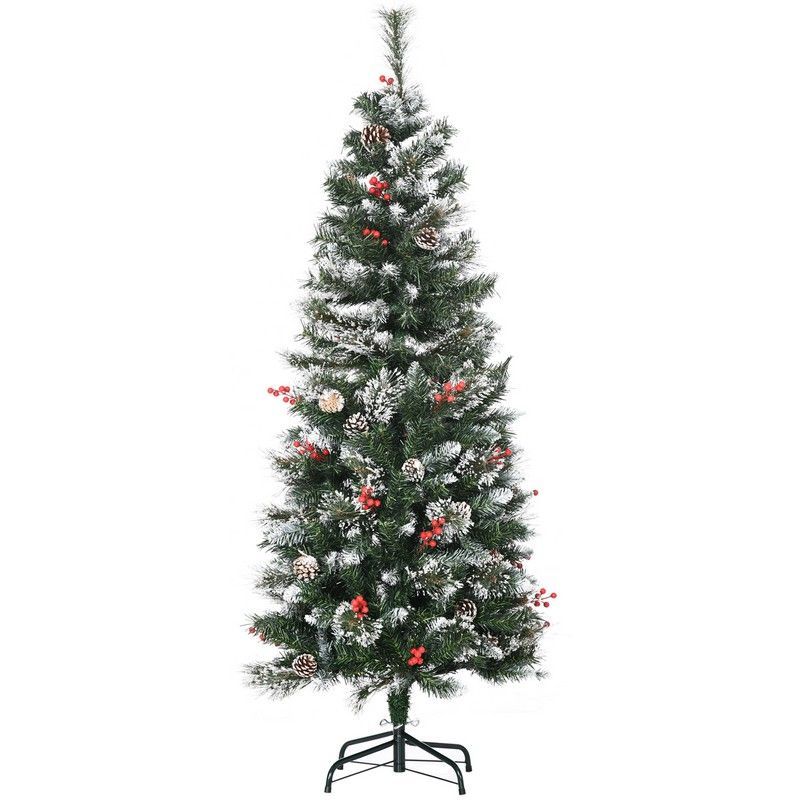 5 Foot Snow Dipped Artificial Christmas Tree Slim Pencil Xmas Tree with 402 Realistic Branches