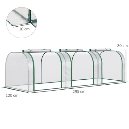 PVC Tunnel Greenhouse Green Grow House Steel Frame for Garden Backyard with Zipper Doors 295x100x80 cm