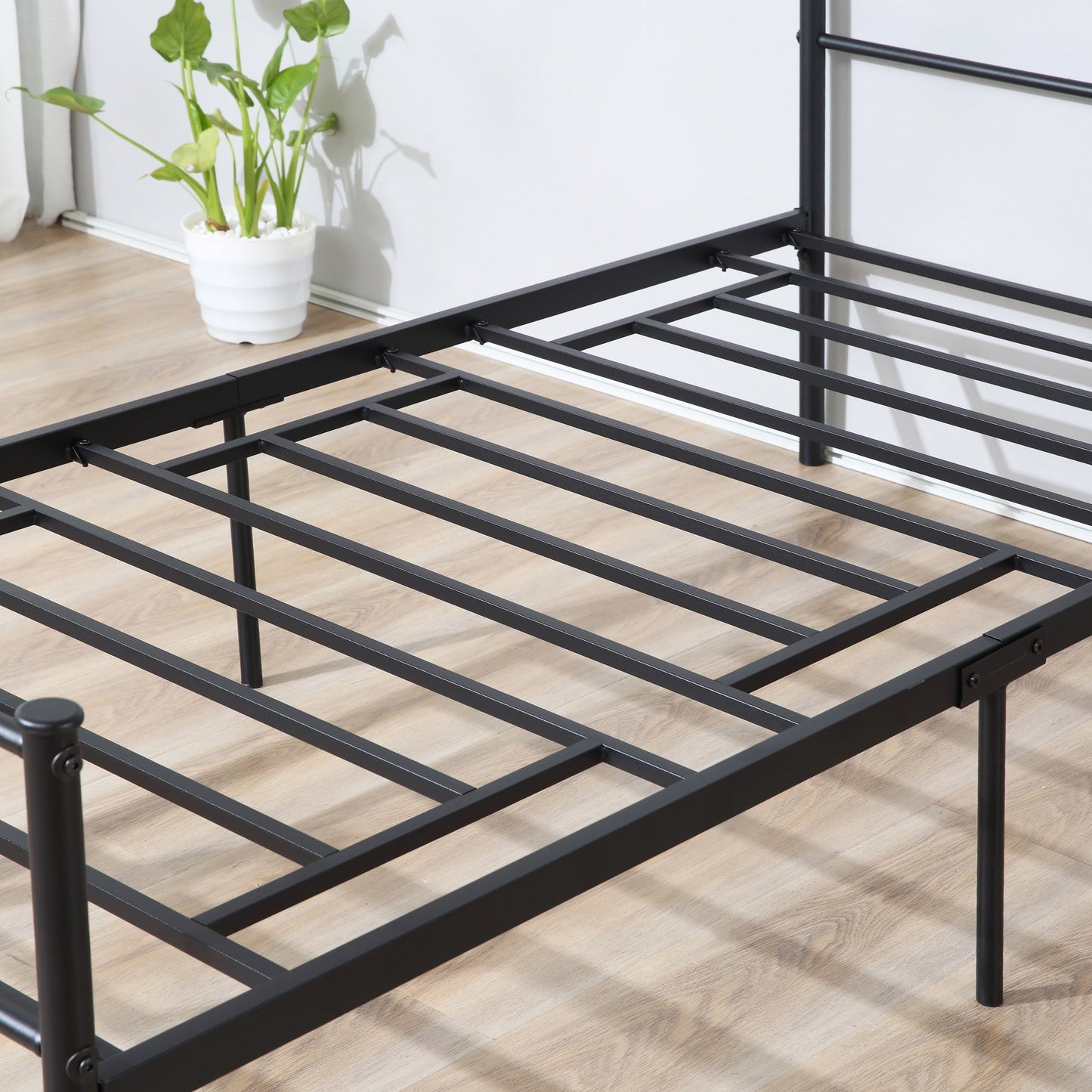 Single Metal Bed Frame Solid Bedstead Base with Headboard and Footboard