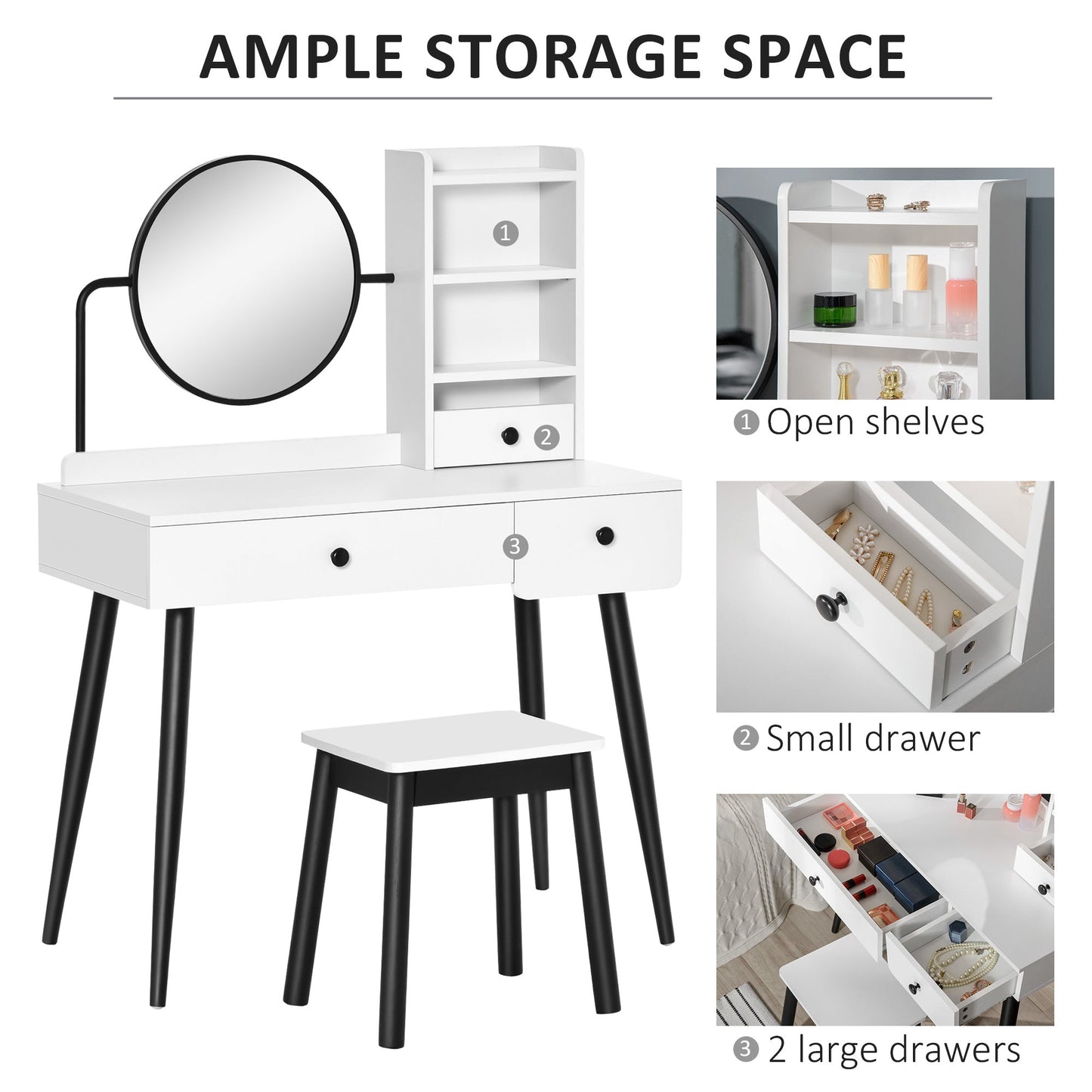 Dressing Table Set with Mirror and Stool