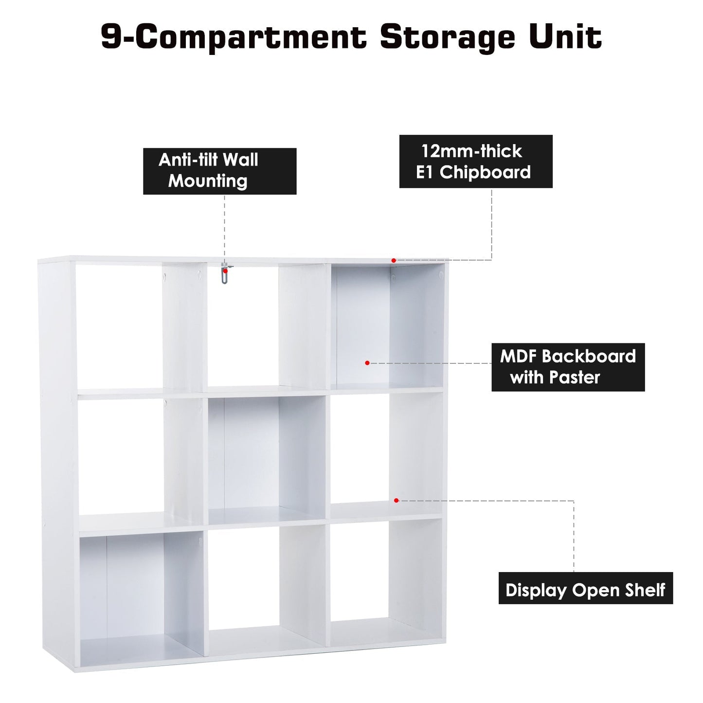 Wooden 9 Cube Storage Cabinet Unit 3 Tier Bookcase Shelves Organiser Rack Display - White