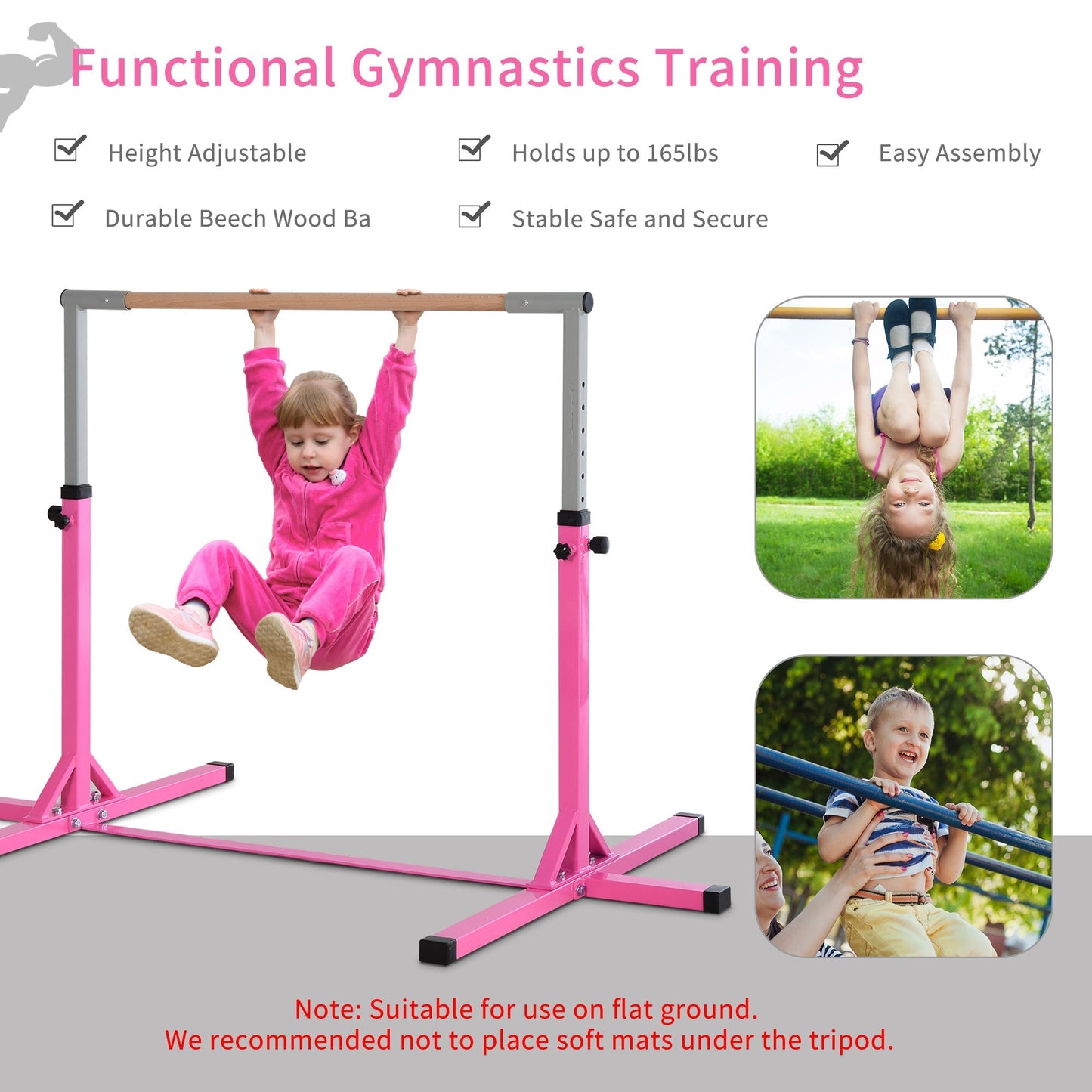 Height Adjustable Gymnastics Horizontal Bar For Kids Home Gym Training Children Junior Kip High Bar Fitness Pink