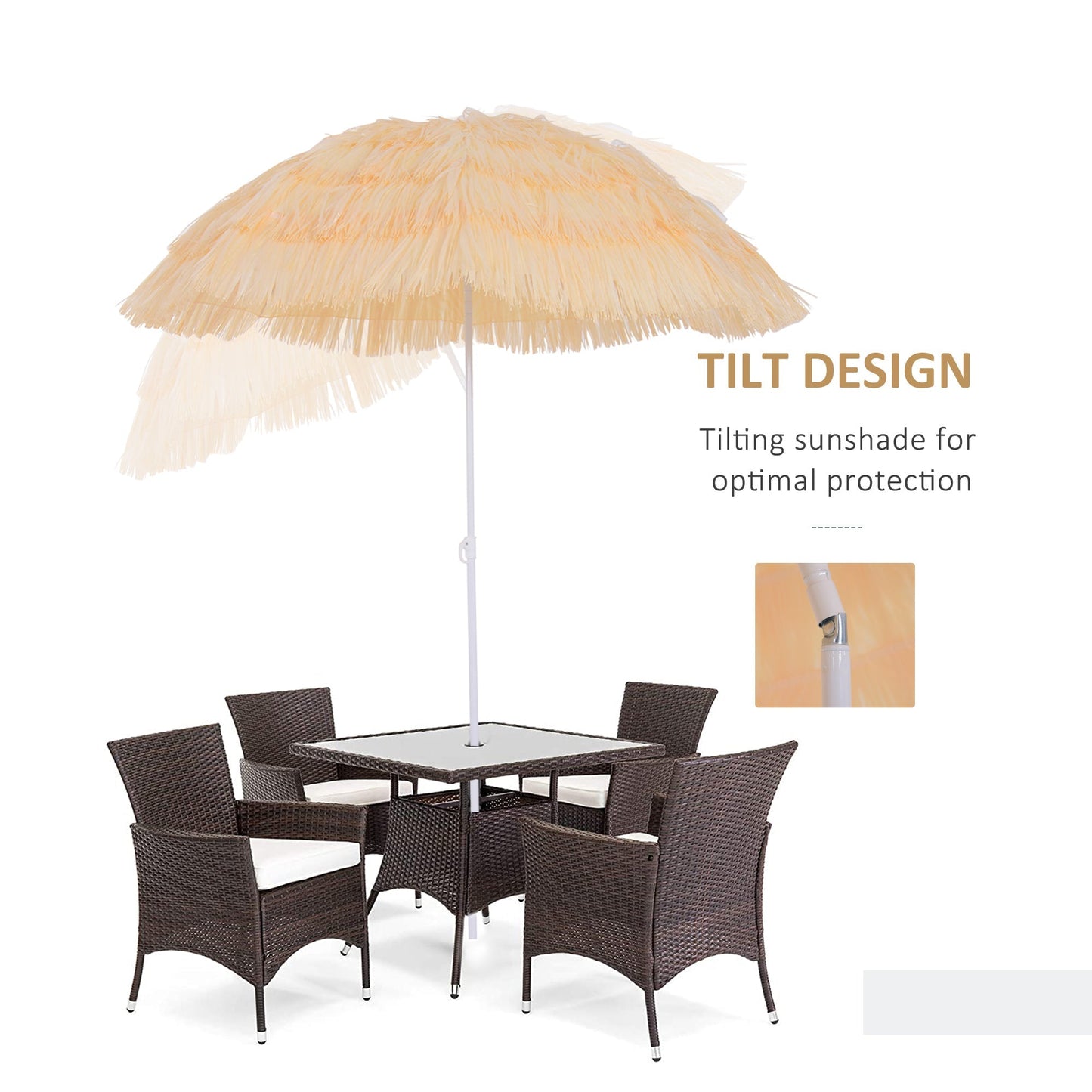 Patio Garden Hawaii Beach Sun Umbrella Sunshade Hawaiian Folding Tilting Crank Parasol Wheat