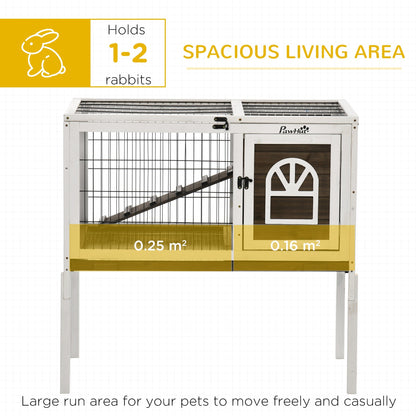 PawHut Wooden Rabbit Hutch with Openable Roof